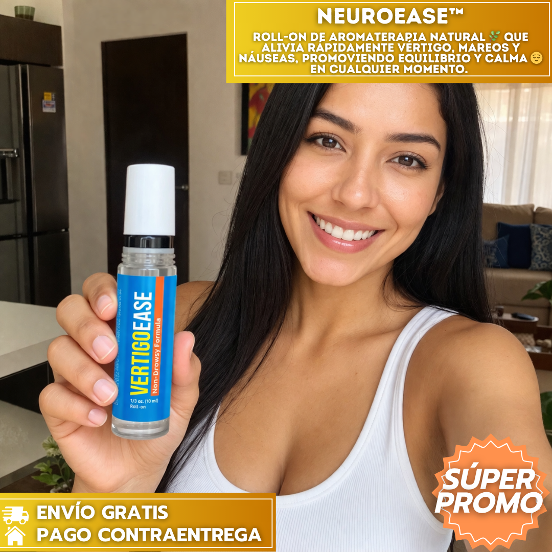 NeuroEase™: Roll-On natural que alivia vértigo, mareos y náuseas, brindando calma 😌 al instante.