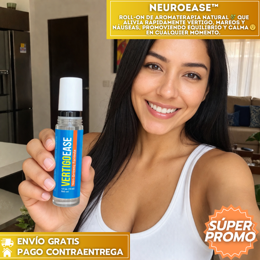 NeuroEase™: Roll-On natural que alivia vértigo, mareos y náuseas, brindando calma 😌 al instante.