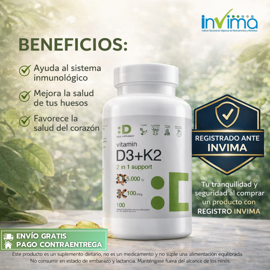 VitaminaD3+K2™: Suplemento en softgel de alta potencia que fortalece huesos y apoya el sistema inmune. 🦴🛡️