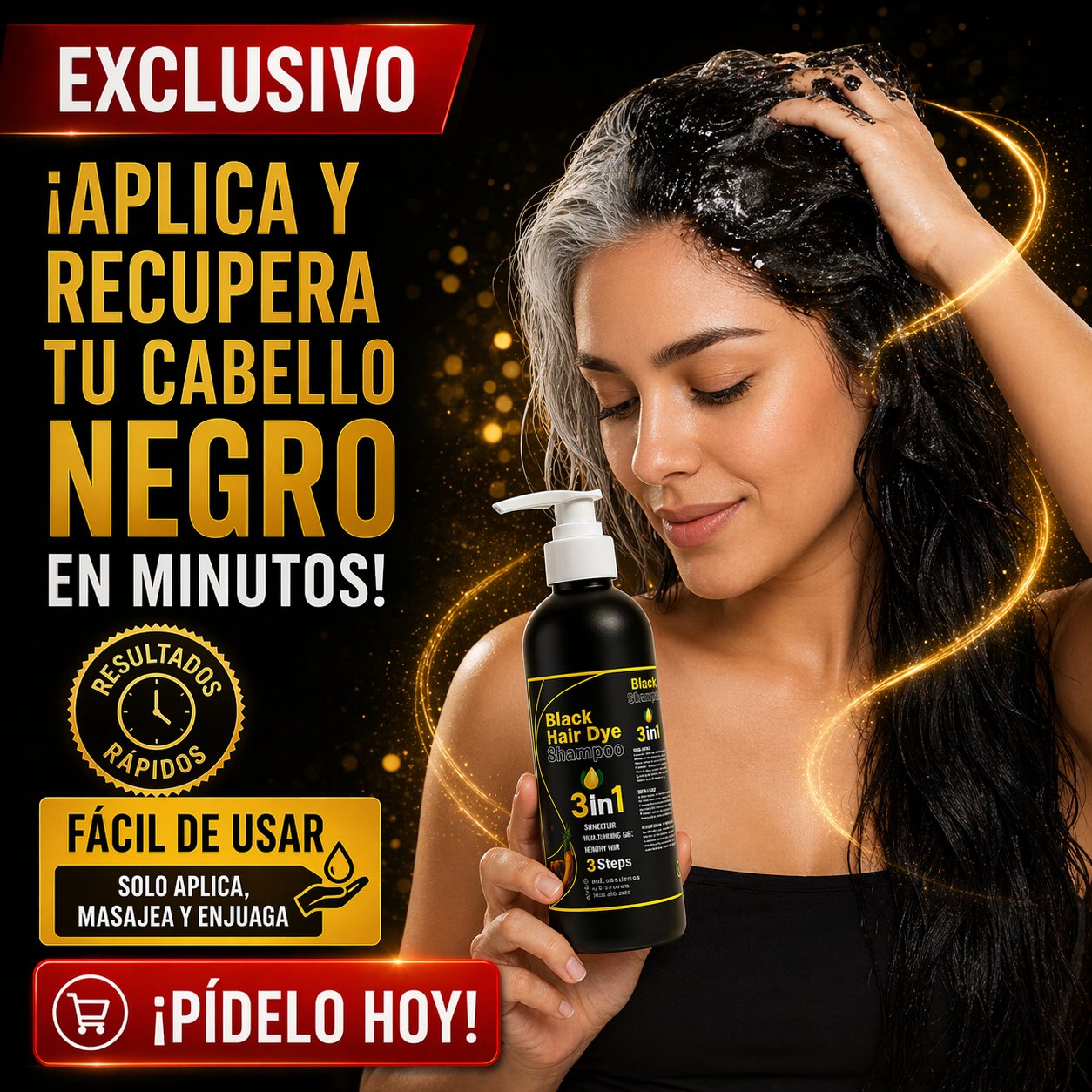 HairShade™🖤: Champú Colorante que Oscurece el Cabello al Instante mientras Limpia✨, Cubre Canas y Aporta Brillo Intenso en Cada Lavado