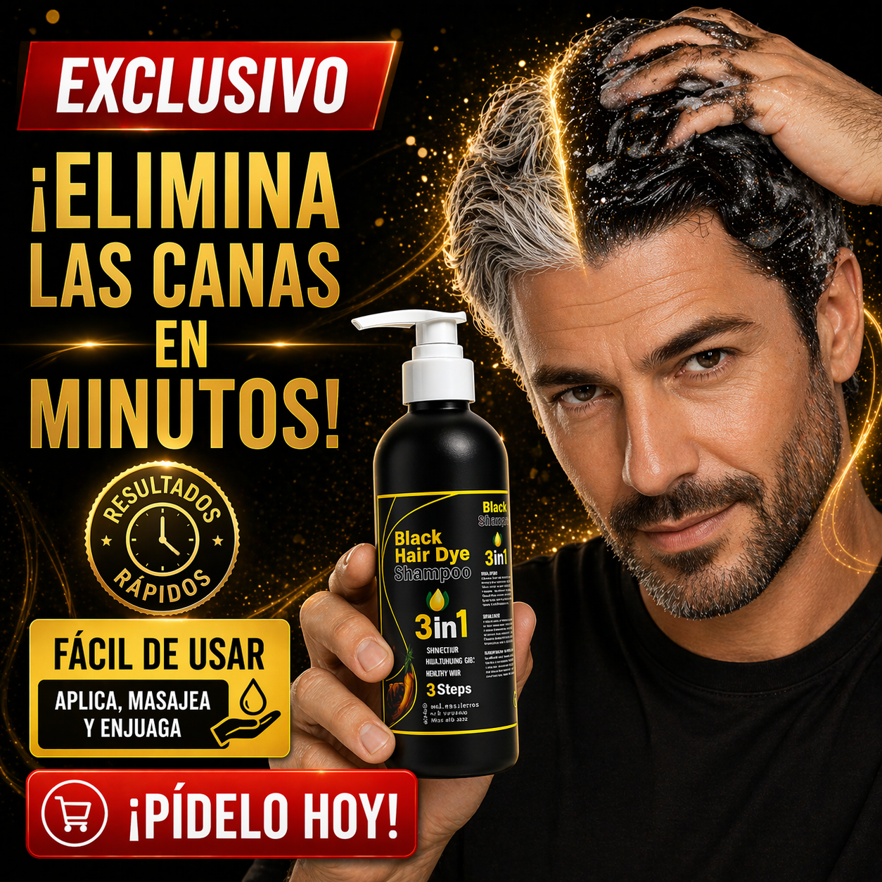HairShade™🖤: Champú Colorante que Oscurece el Cabello al Instante mientras Limpia✨, Cubre Canas y Aporta Brillo Intenso en Cada Lavado