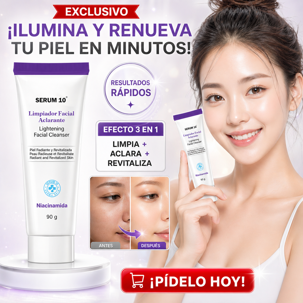 Niacinamida™: Gel limpiador que aclara, controla grasa y deja la piel fresca sin resecar🧼✨