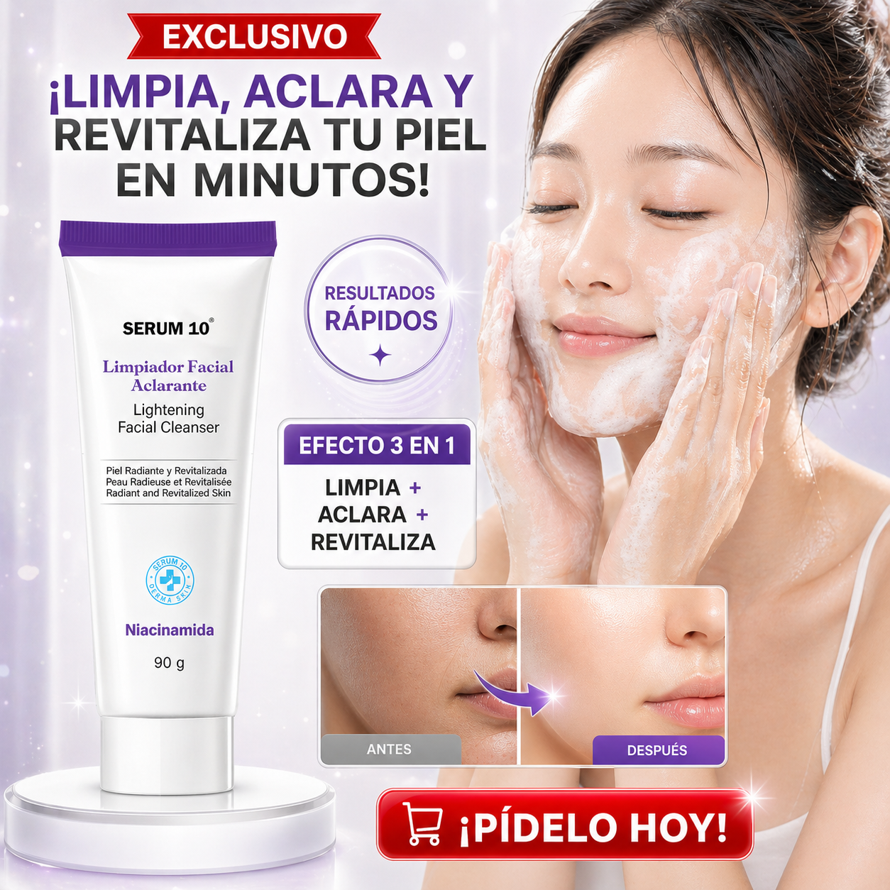 Niacinamida™: Gel limpiador que aclara, controla grasa y deja la piel fresca sin resecar🧼✨