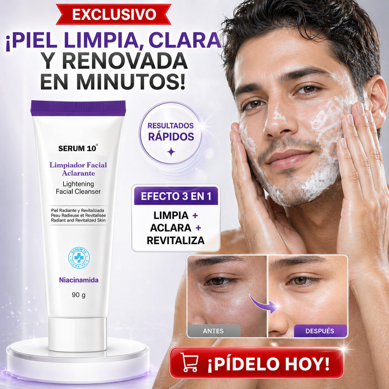 Niacinamida™: Gel limpiador que aclara, controla grasa y deja la piel fresca sin resecar🧼✨