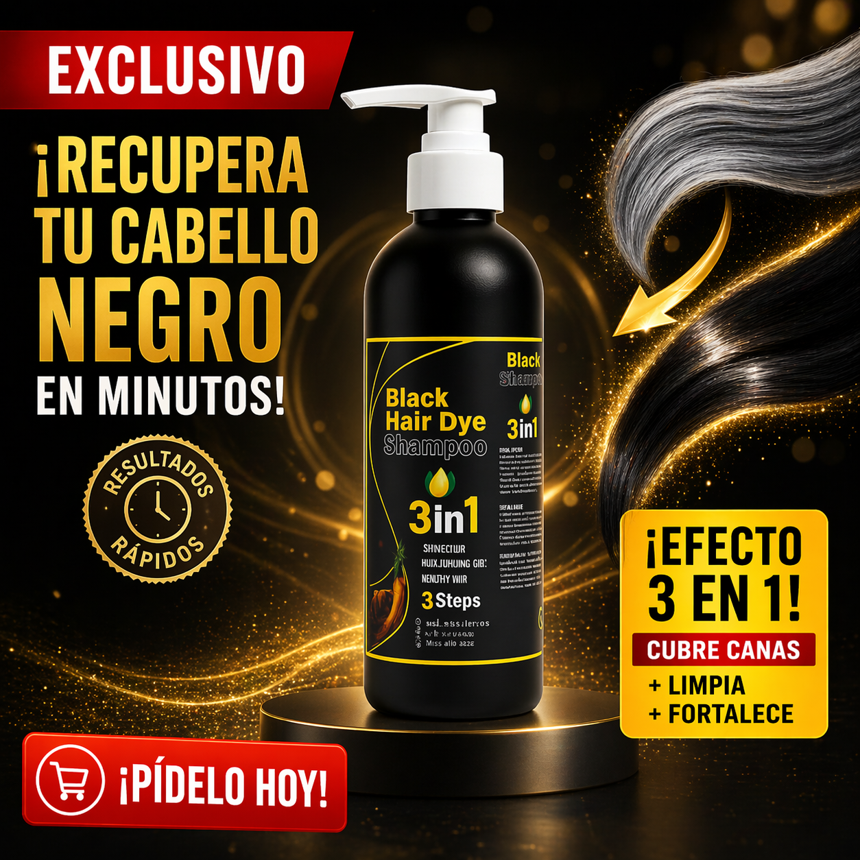 HairShade™🖤: Champú Colorante que Oscurece el Cabello al Instante mientras Limpia✨, Cubre Canas y Aporta Brillo Intenso en Cada Lavado