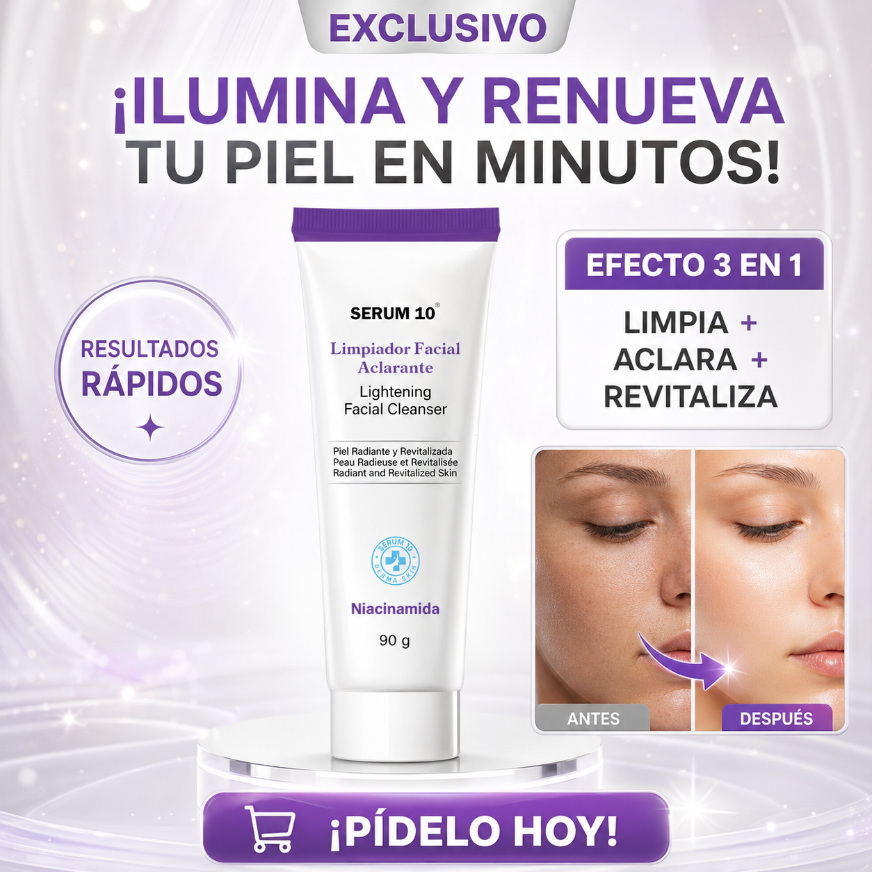 Niacinamida™: Gel limpiador que aclara, controla grasa y deja la piel fresca sin resecar🧼✨