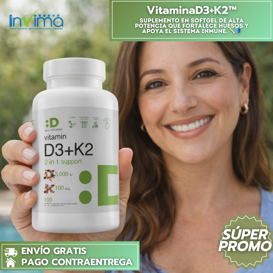 VitaminaD3+K2™: Suplemento en softgel de alta potencia que fortalece huesos y apoya el sistema inmune. 🦴🛡️